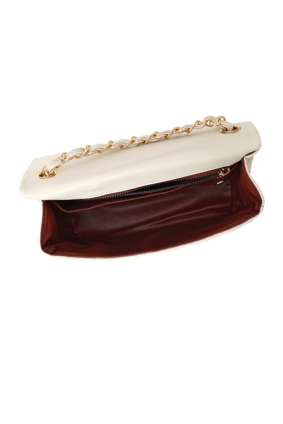 Woman Cream Chain Strap Quilted Crossbody Bag
