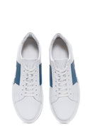 Men's White Blue Patterned Leather Thick Soled Sneaker | Derimod