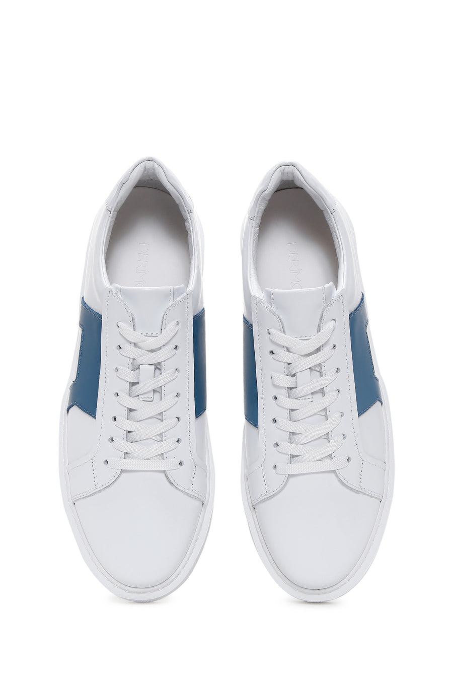 Men's White Blue Patterned Leather Thick Soled Sneaker