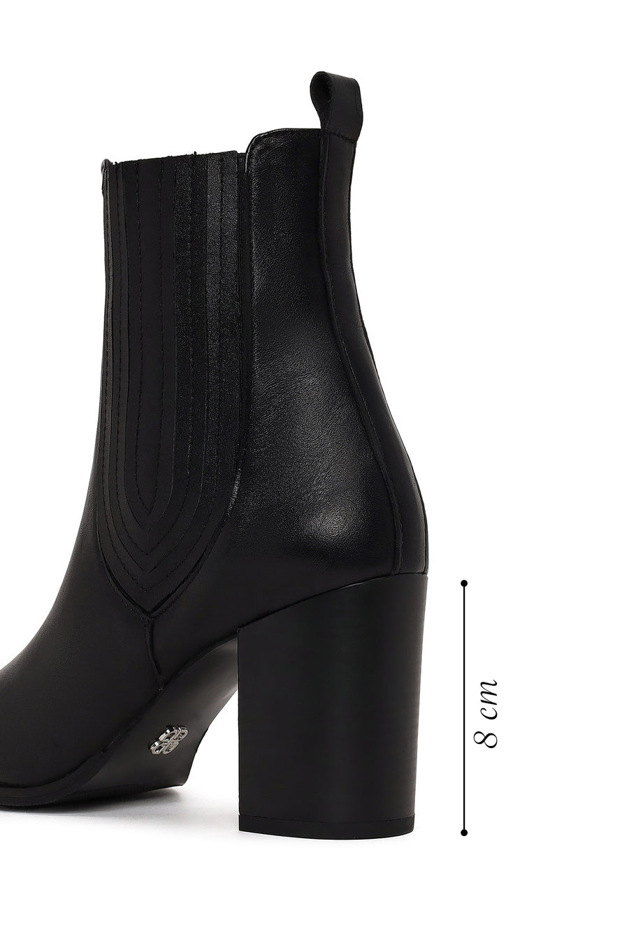 Woman Black Thick-Heeled Leather Chelsea Boots