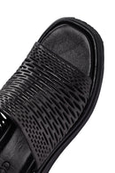 Women's Black Metallic Leather Comfort Slippers | Derimod