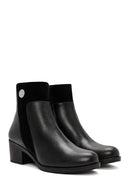 Women's Black Zippered Thick Heeled Leather Boots | Derimod