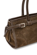 Women's Khaki Long Strap Suede Leather Handbag | Derimod