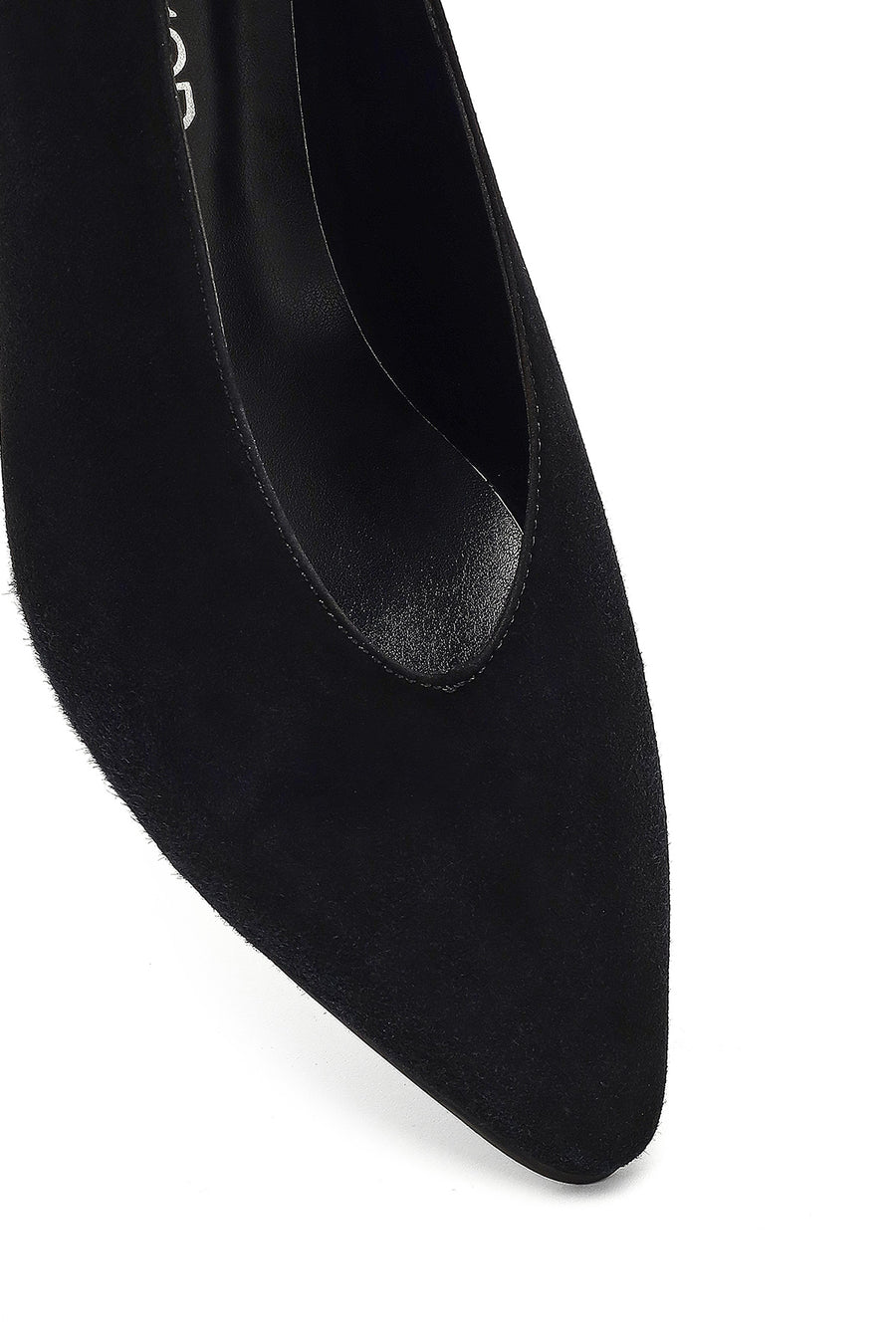 Woman Black Low Thin Heel Suede Leather Stiletto