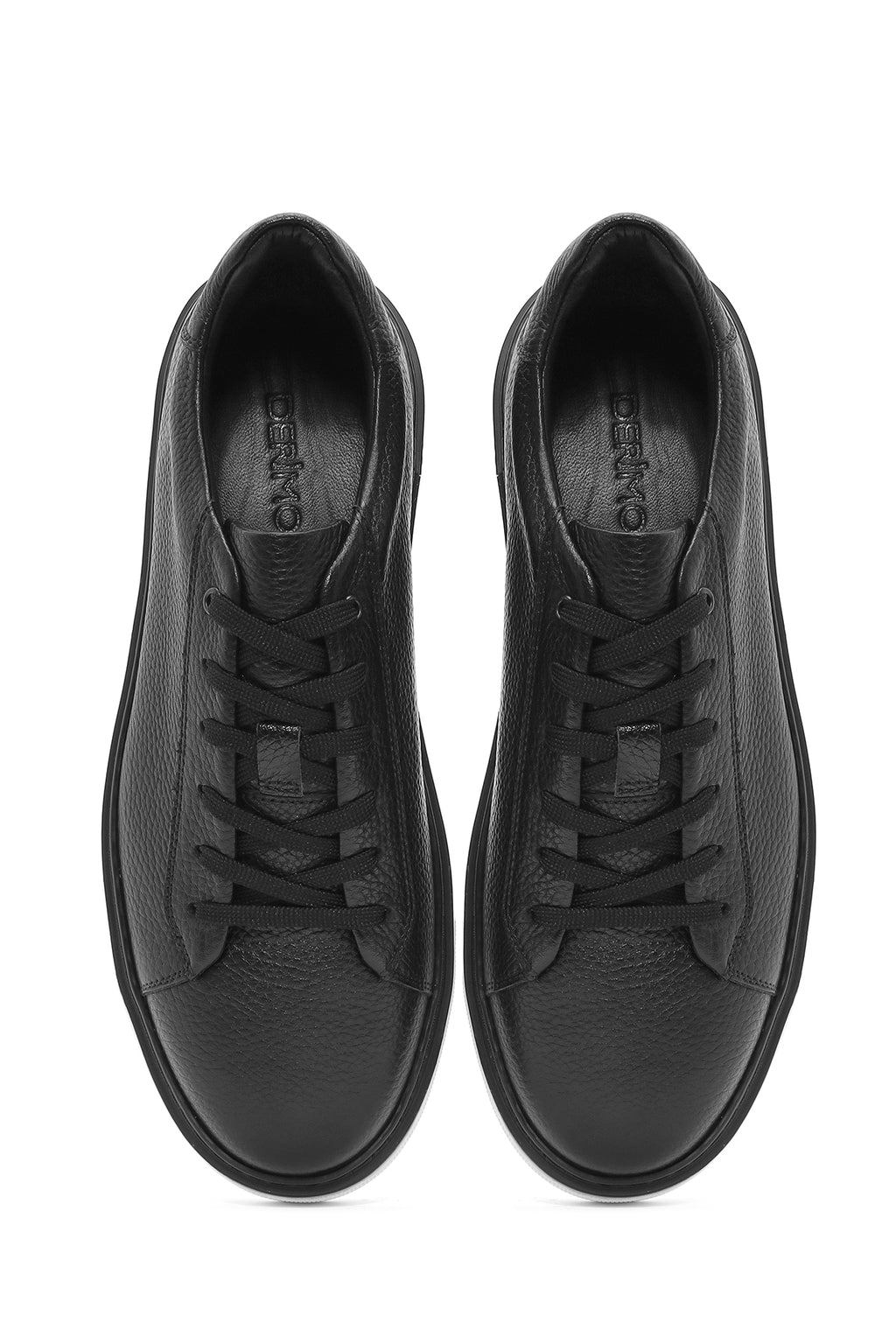 Erkek Siyah Bağcıklı Kalın Tabanlı Deri Sneaker