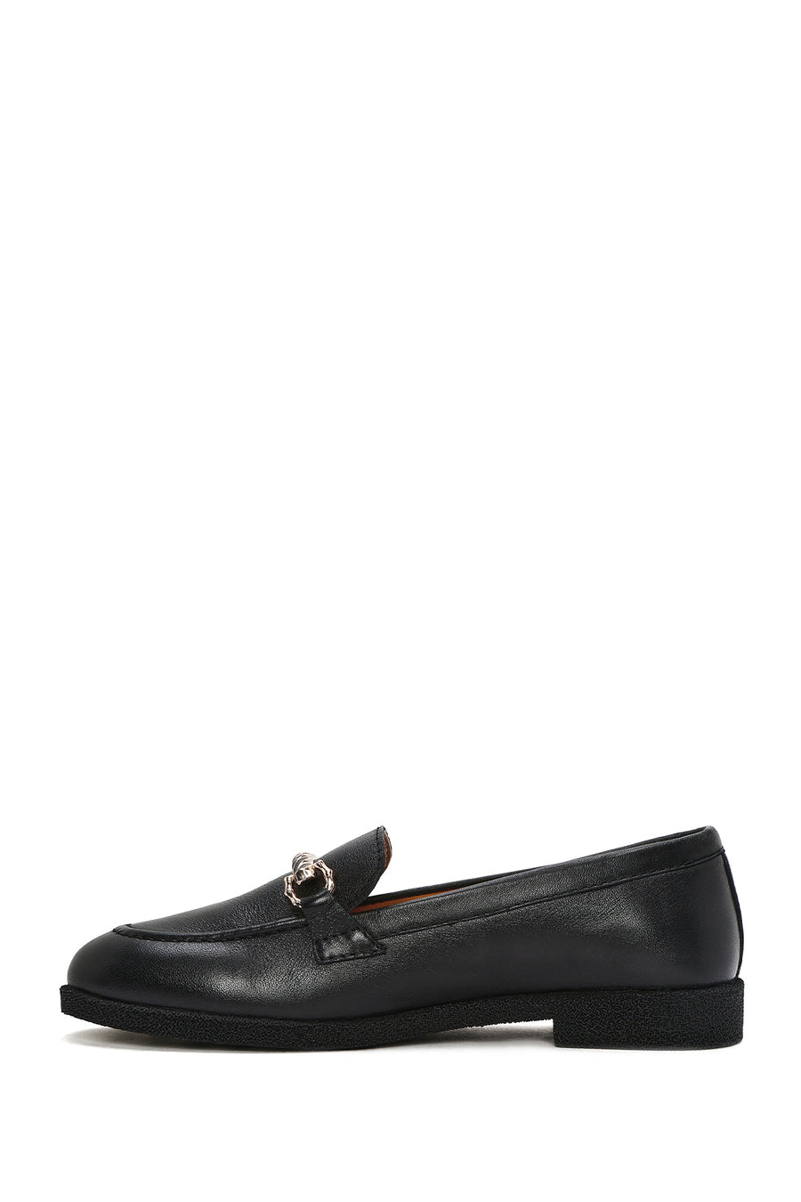 Women's Black Buckle Leather Loafer