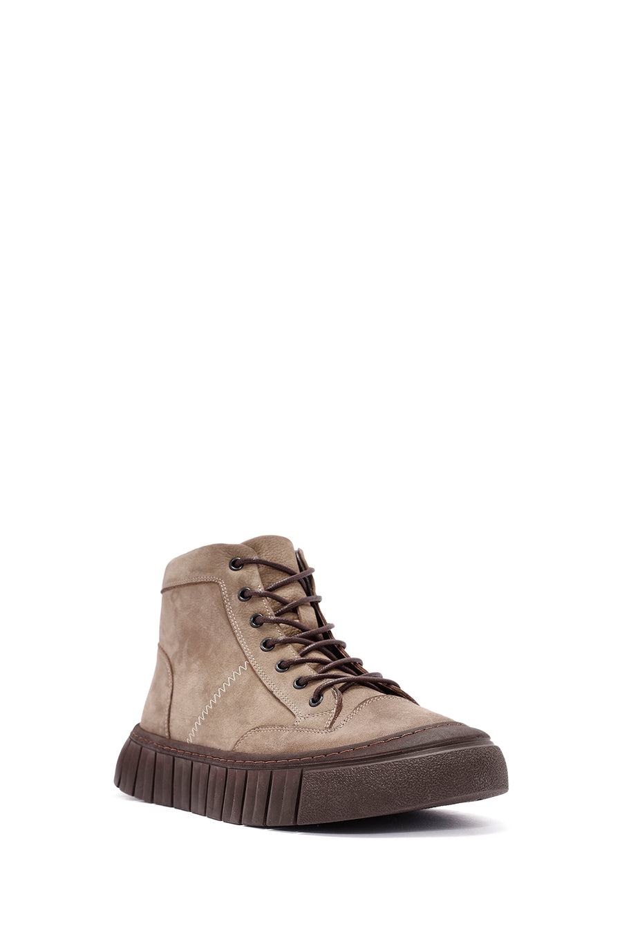 Men's Beige Zippered Lace-Up Nubuck Ankle Leather Boots