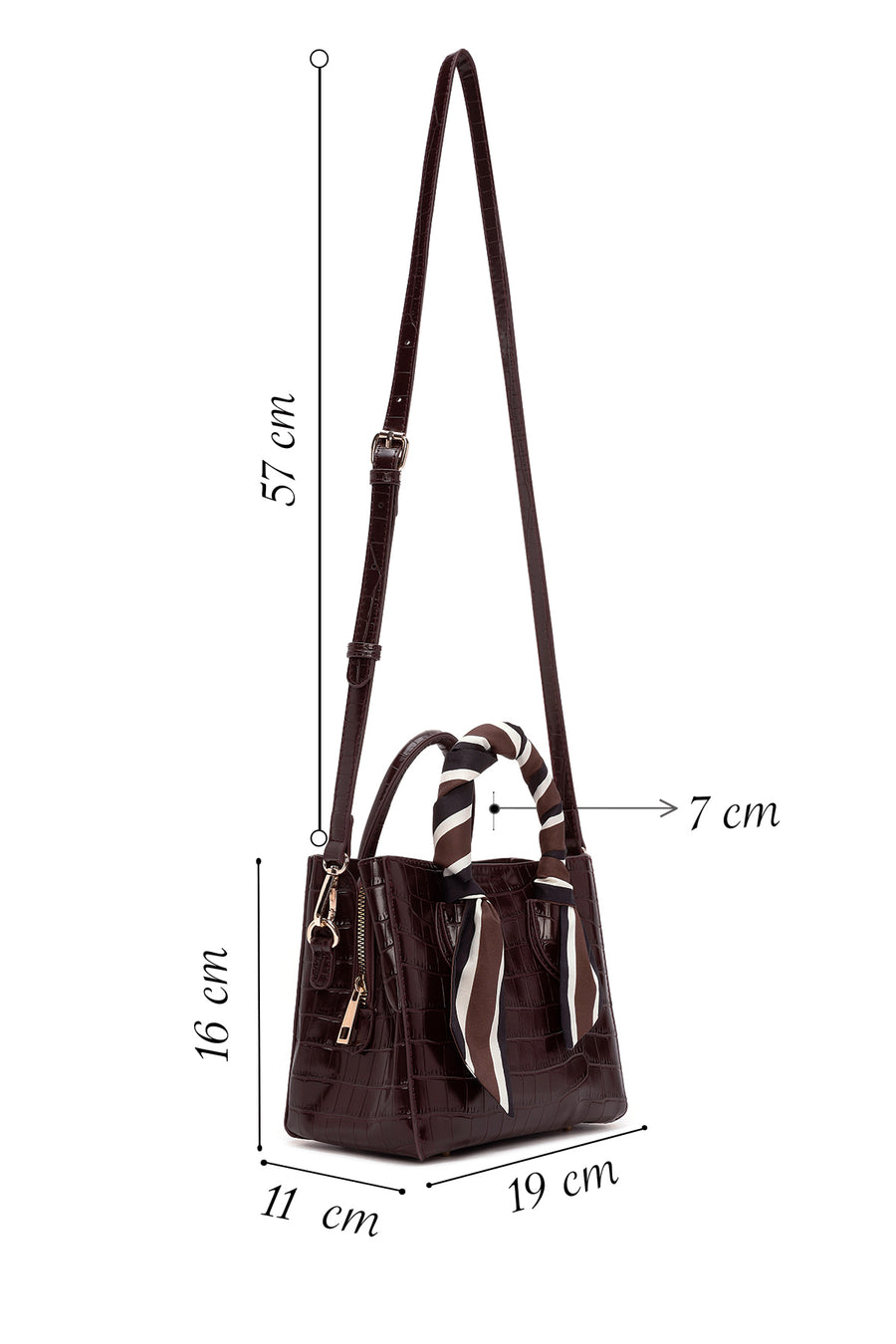Women's Burgundy Accessory Detailed Long Strap Crocodile Patterned Handbag