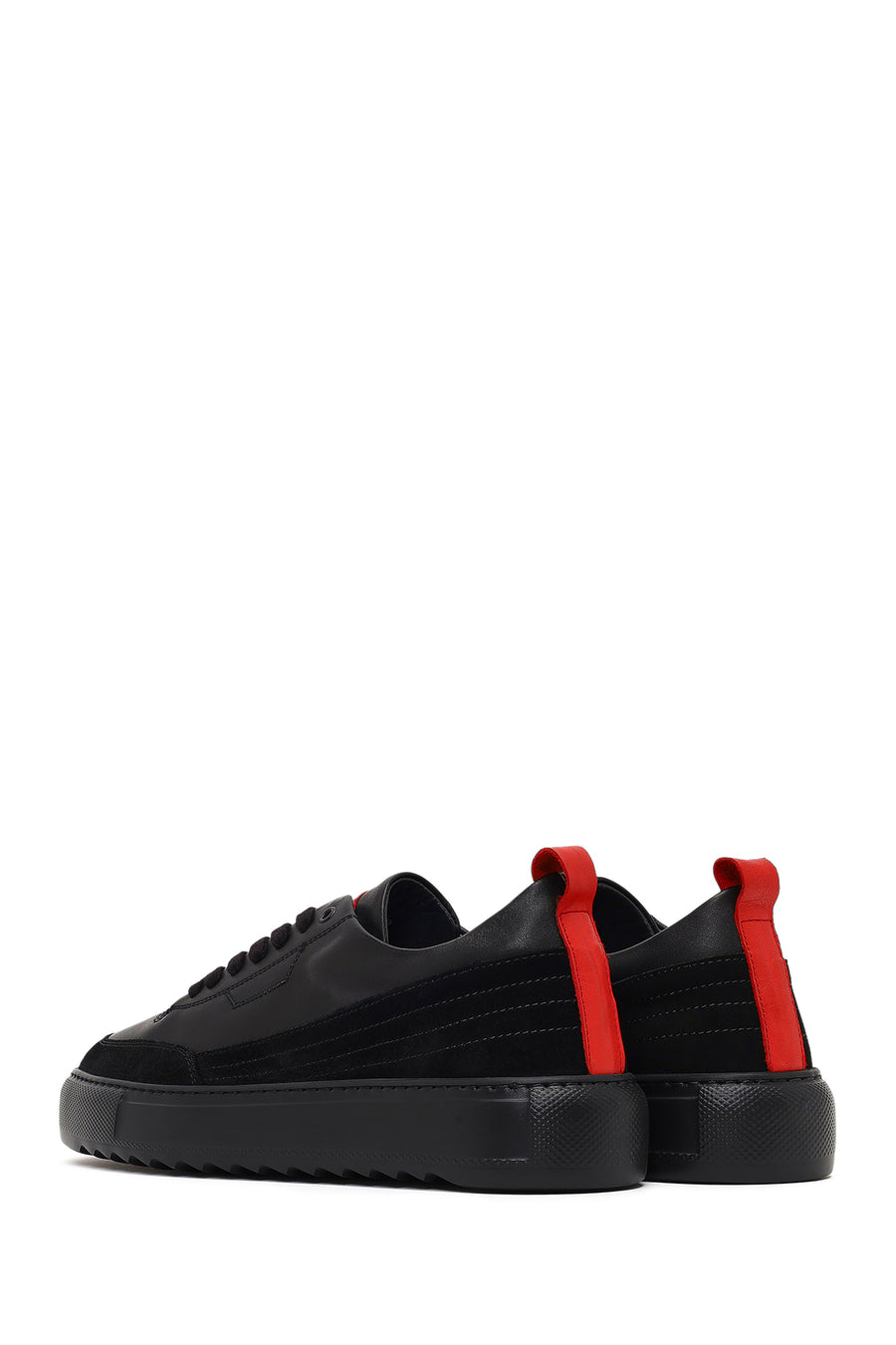 Erkek Siyah Bağcıklı Kalın Tabanlı Deri Sneaker