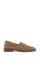 Women's Tan Buckle Detailed Suede Leather Masculine Loafer | Derimod