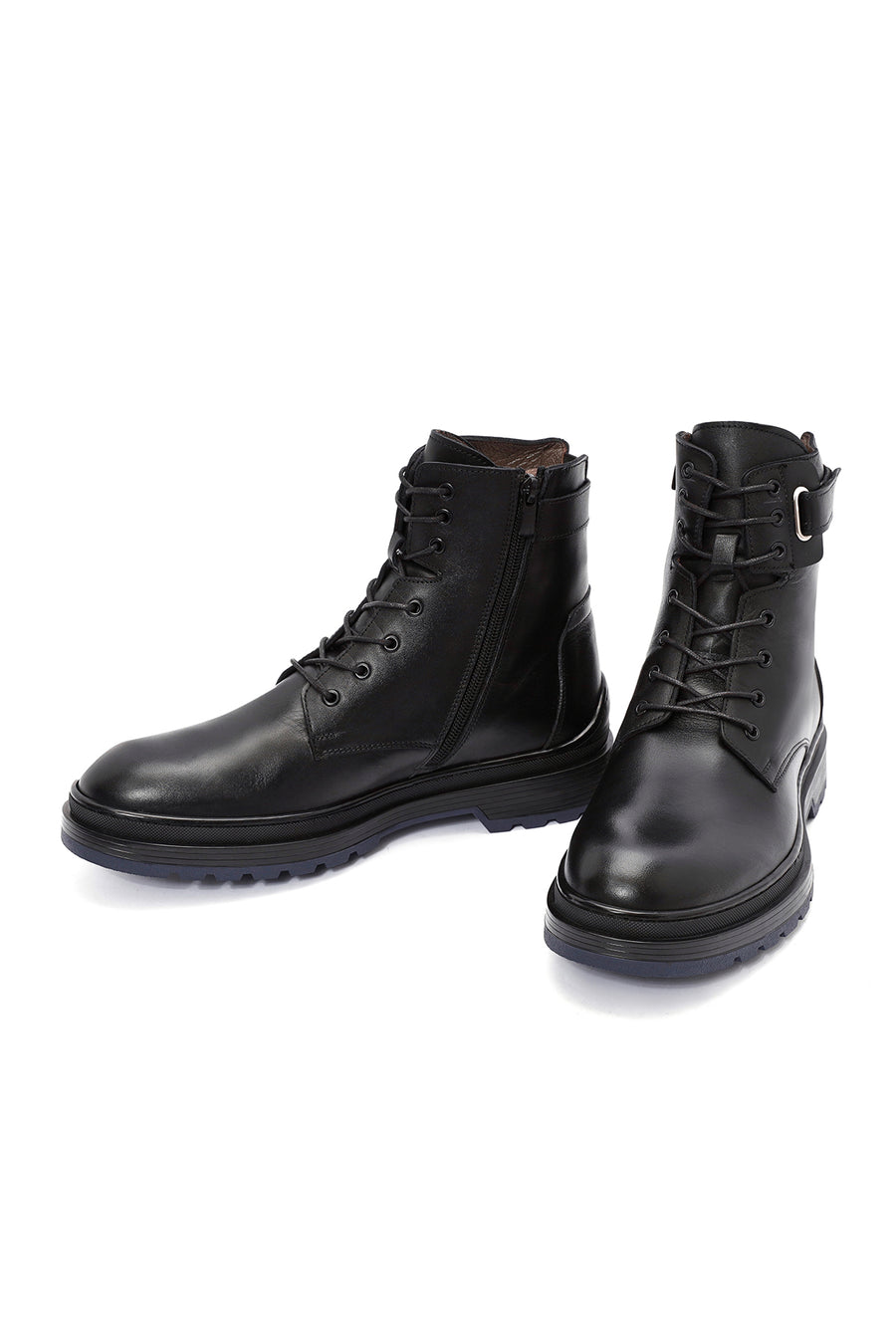 Men's Black Zippered Leather Casual Boots