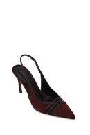 Woman Burgundy Slingback Stiletto Suede Shoes | Derimod