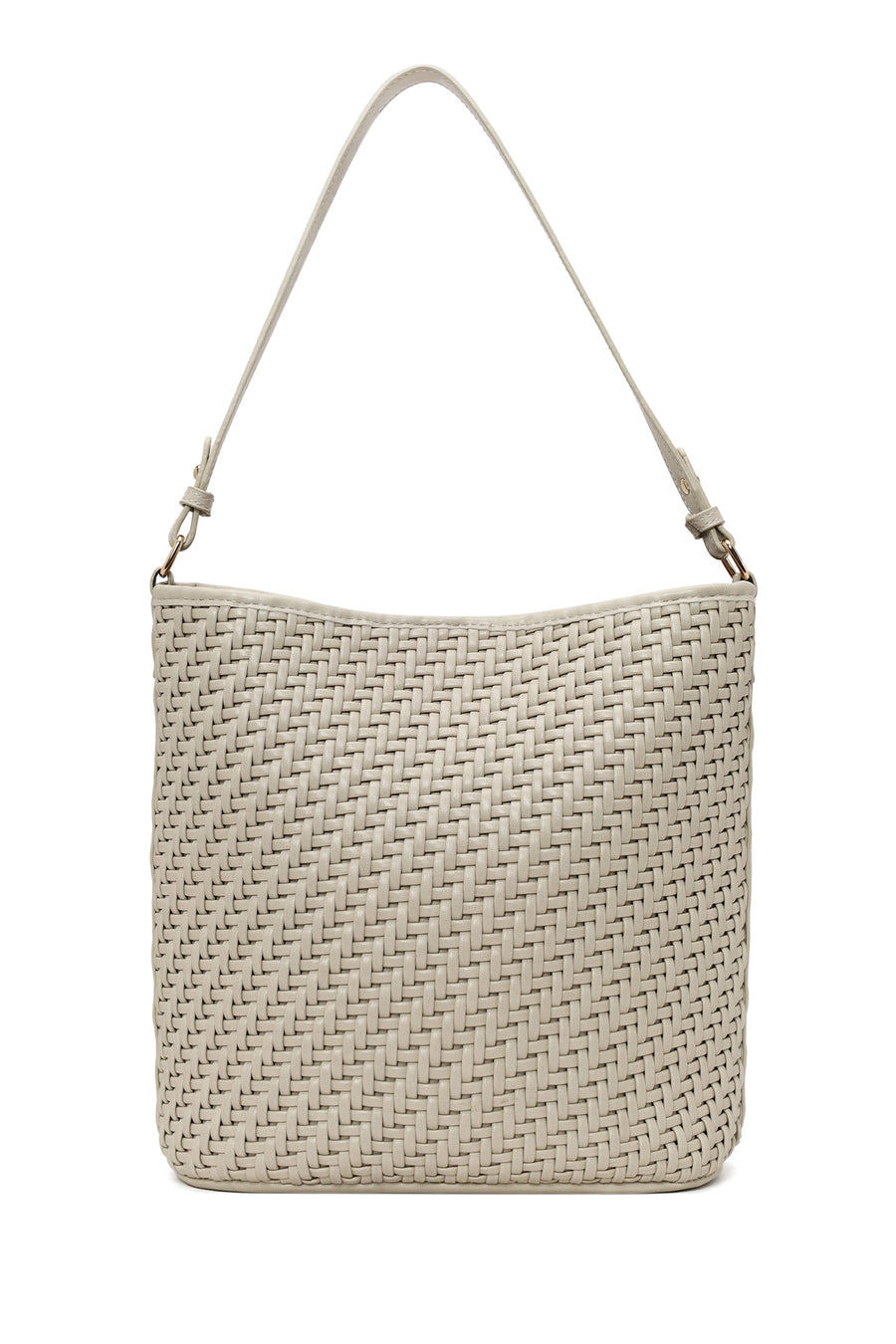 Woman Beige Long-Strap Braided Shoulder Bag