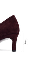 Women Burgundy Short Thin Heeled Suede Leather Stiletto | Derimod