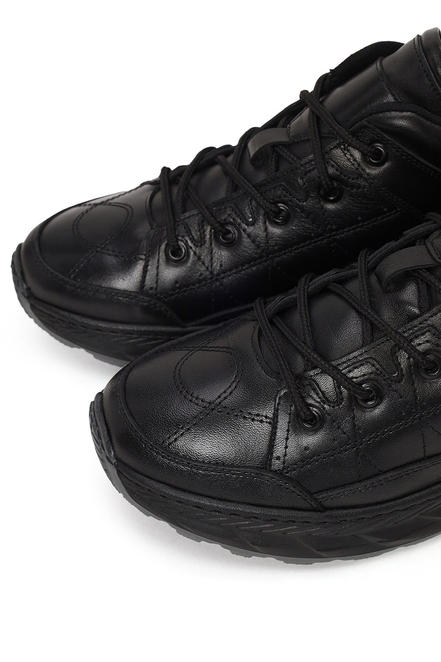 Erkek Siyah Bağcıklı Kalın Tabanlı Deri Sneaker