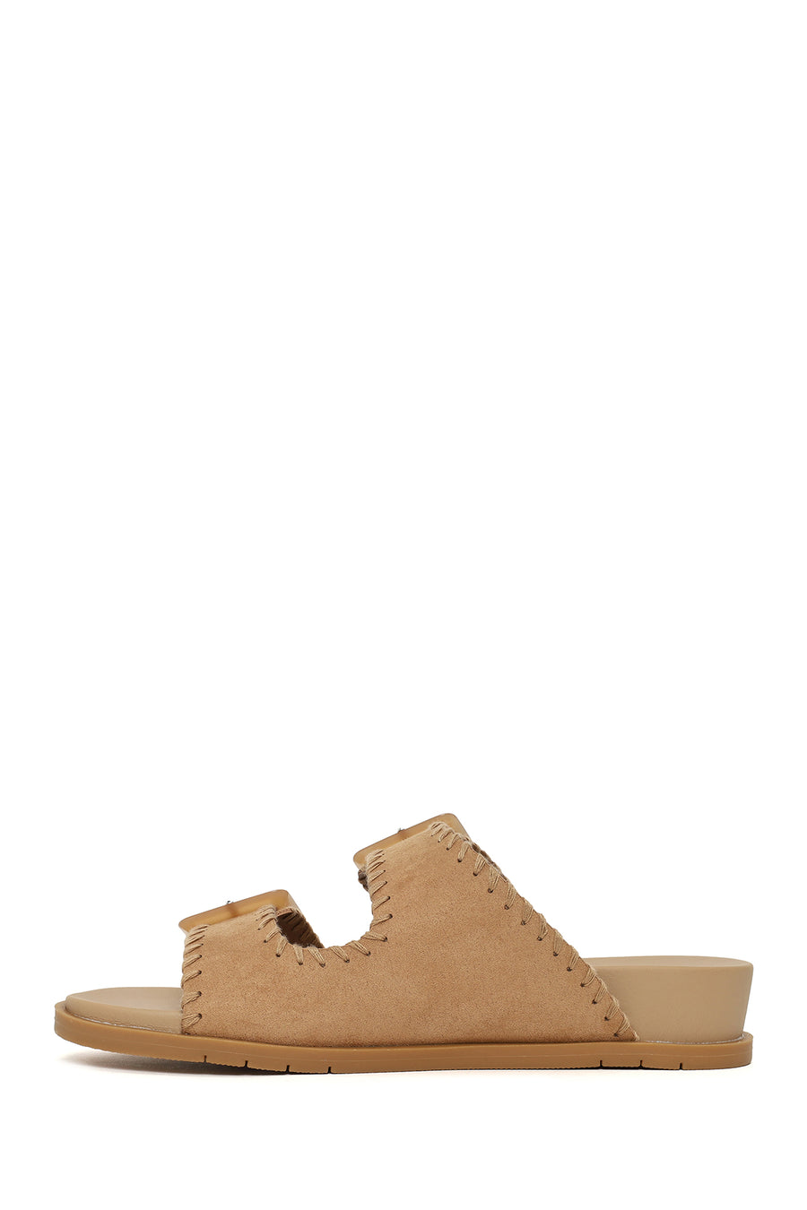 Woman Beige Double-Buckle Suede Slipper