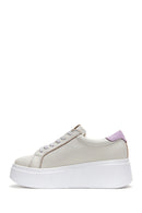 Women's Beige Leather Thick Soled Sneaker | Derimod