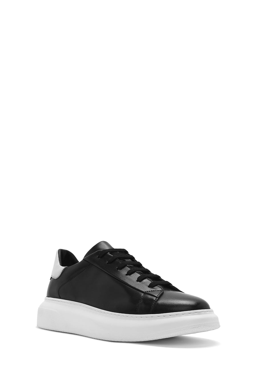 Erkek Siyah Bağcıklı Kalın Tabanlı Deri Sneaker