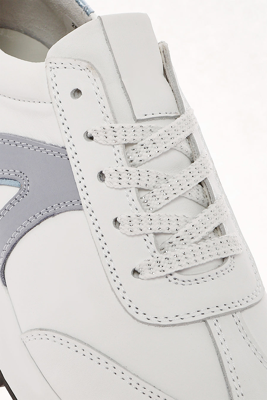 Women's White Lace-Up Leather Sneaker