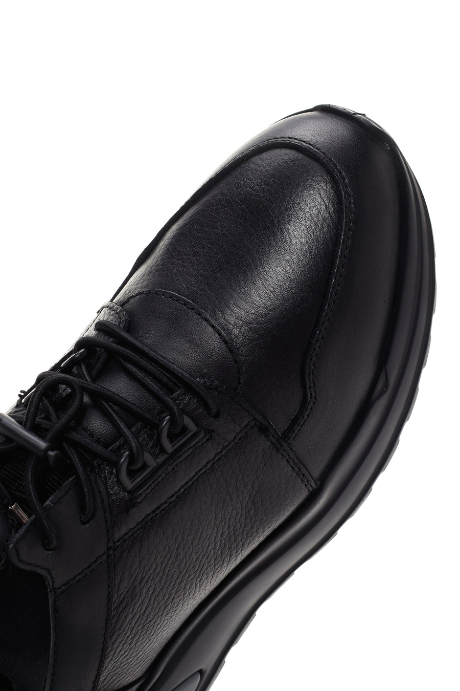 Erkek Siyah Bağcıklı Deri Casual Sneaker