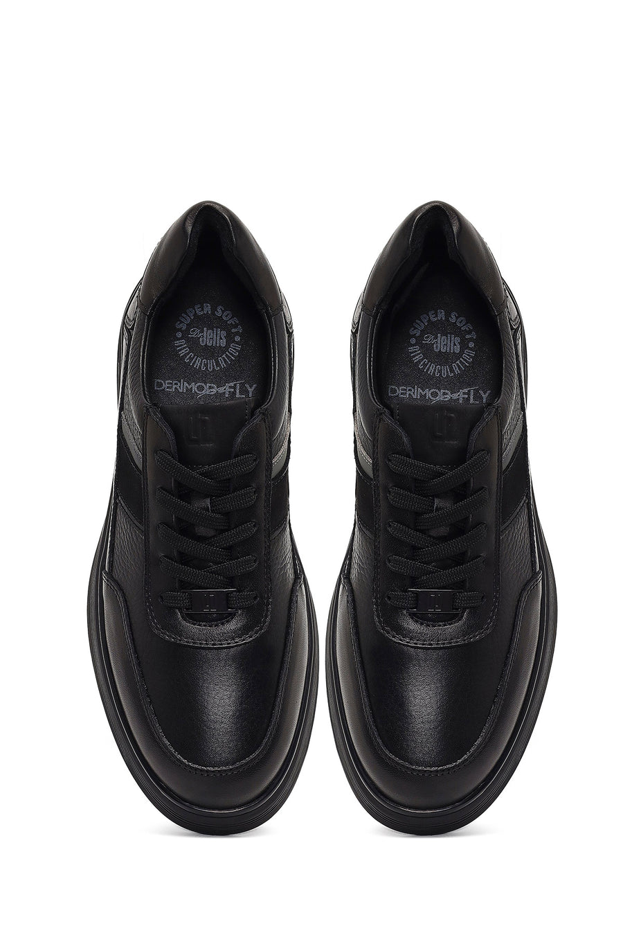 Erkek Siyah Bağcıklı Deri Casual Sneaker