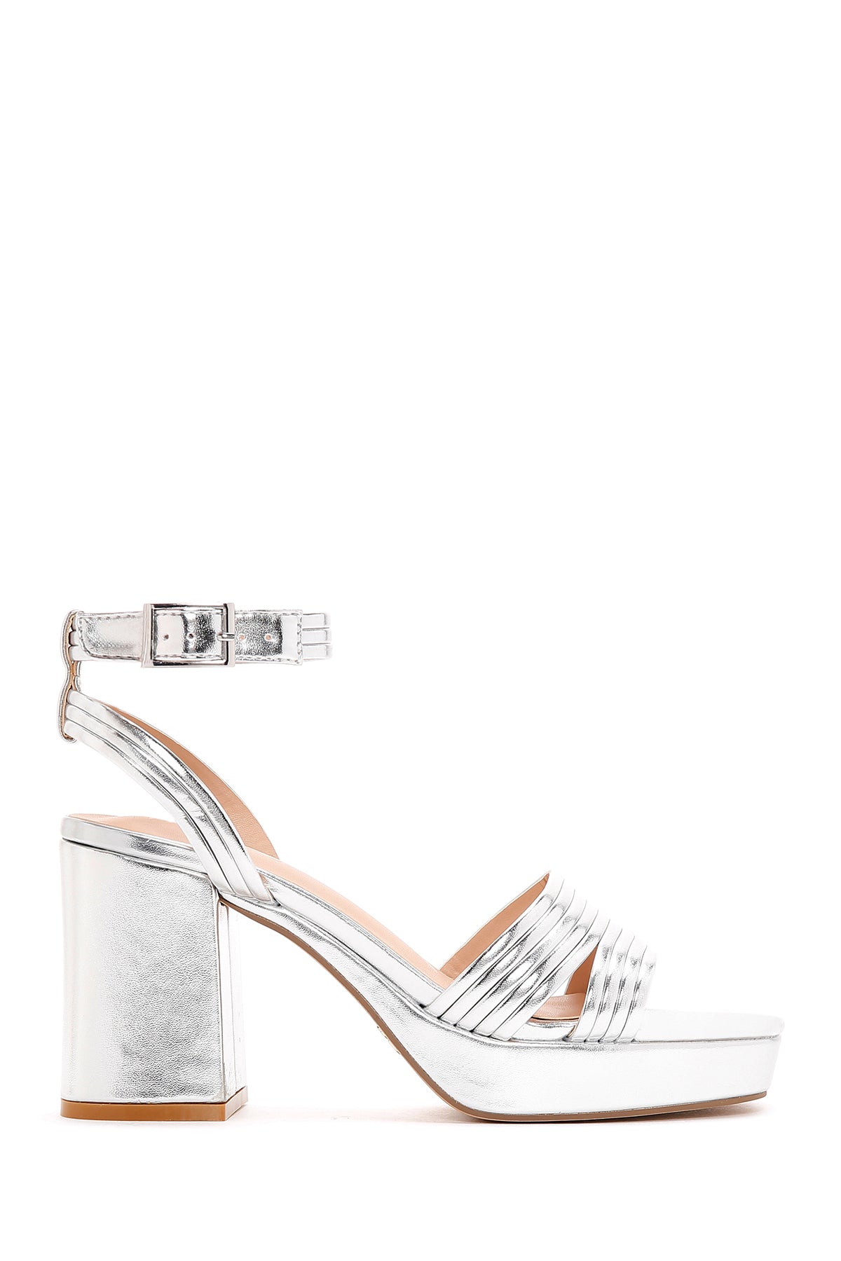 Women's Silver Metallic Thick Heeled Sandals 23SFE451932 | Derimod