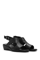 Women's Black Wedge Heeled Leather Sandals | Derimod