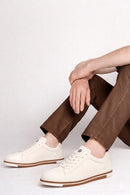 Male White Lace-up Leather Sneaker | Derimod