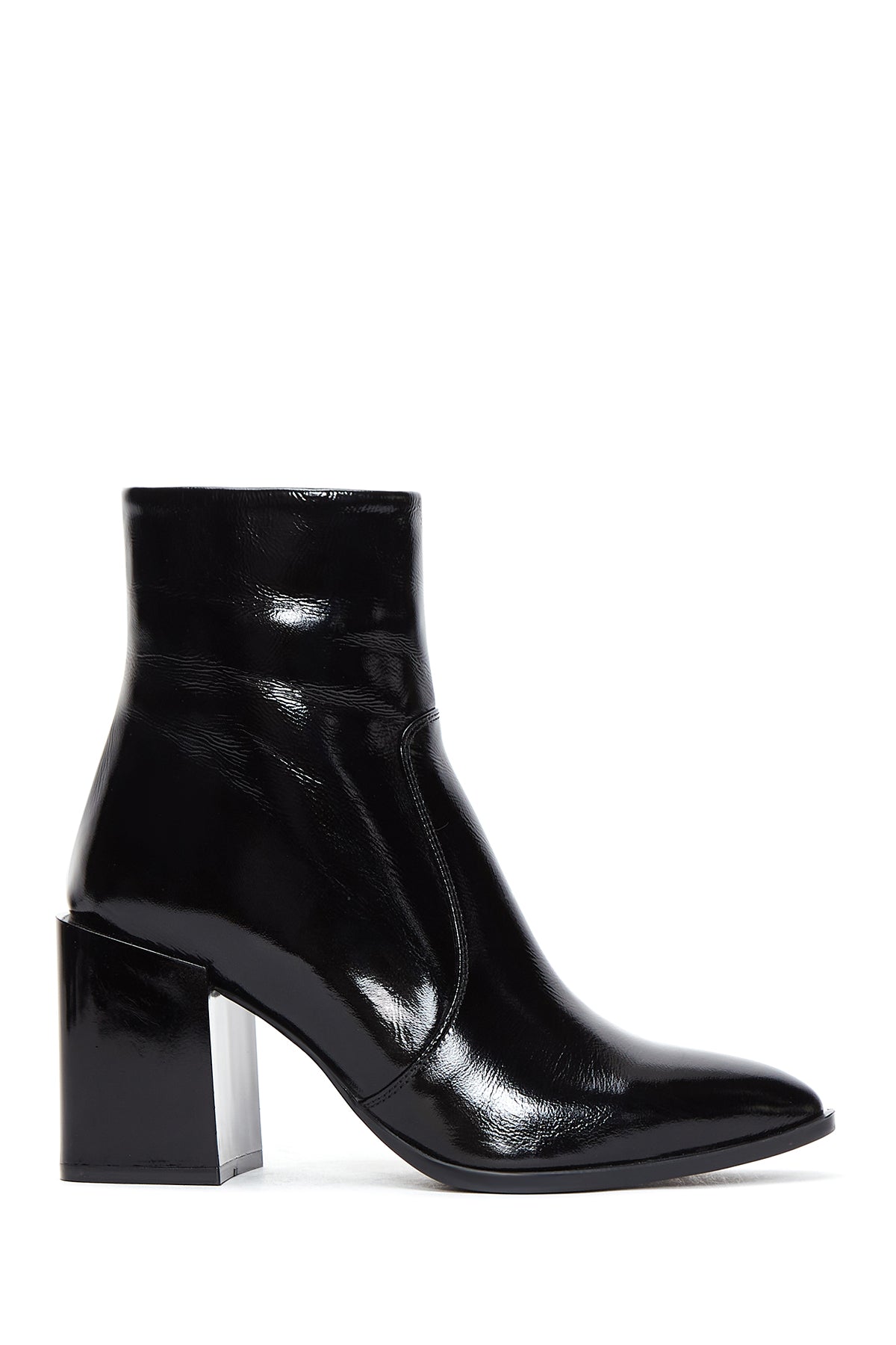 Women's Black Zippered Patent Leather Heeled Boots 24WFD131316 | Derimod