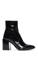 Women's Black Zippered Patent Leather Heeled Boots | Derimod