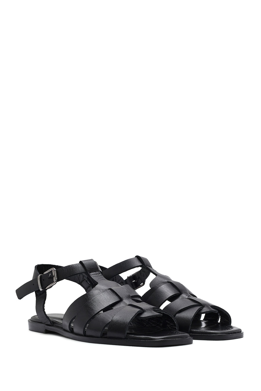 Women's Black Ankle Strap Leather Sandals