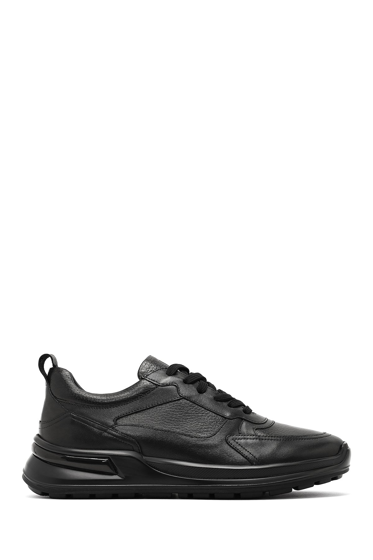 Male Black Lace-Up Thick-Soled Leather Sneaker WM710007DK | Derimod