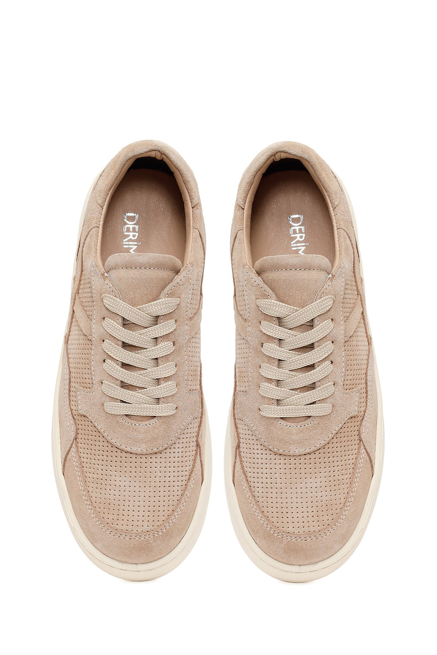 Woman Beige Lace-Up Suede Leather Sneaker