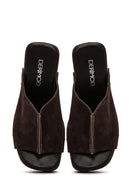 Women's Brown Thick Heeled Suede Leather Slippers | Derimod