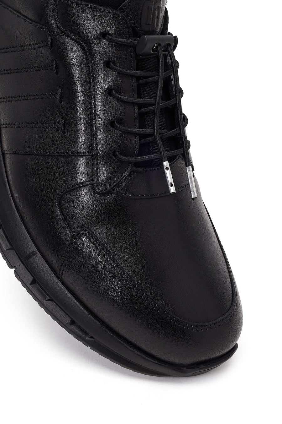 Erkek Siyah Bağcıklı Deri Sneaker