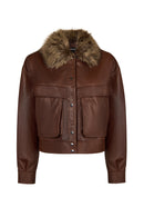 Margot Woman Whiskey Short Collar Fur Leather Jacket | Derimod
