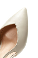 Women's Beige Open-Back Heeled Leather Shoes | Derimod