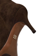 Woman Brown Zip Closure High Thin Heeled Suede Boots | Derimod
