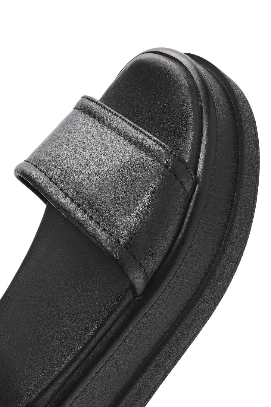Women's Black Ankle Buckle Thick Soled Leather Sandals