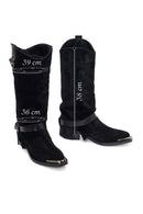 Woman Black Thick-Heeled Suede Leather Cowboy Boots | Derimod