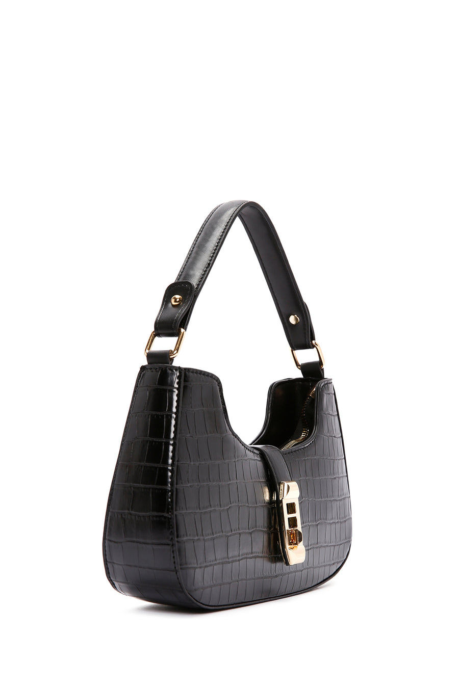 Women's Black Long Strap Crocodile Handbag