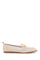 Women's Beige Buckled Leather Masculine Loafer | Derimod