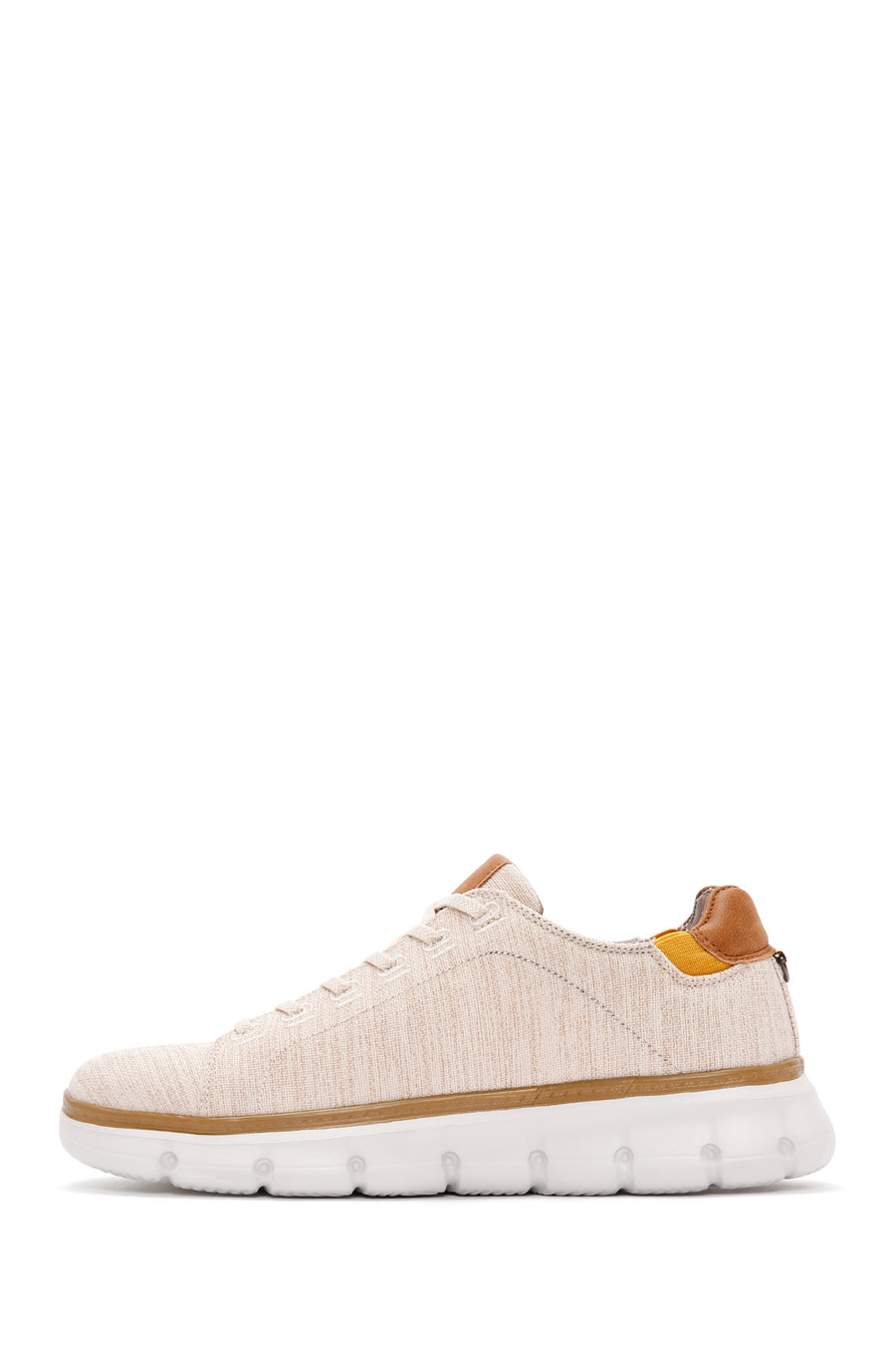 Erkek Bej Bağcıklı Kalın Tabanlı Kumaş Sneaker