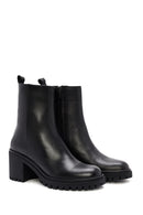 Women's Black Heeled Zippered Leather Boots | Derimod