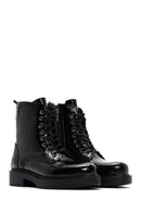 Women's Black Wrinkled Patent Leather Zippered Boots | Derimod