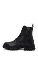 Woman Black Lace-up Zip Closure Thick-soled Combat Boots | Derimod