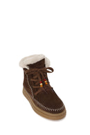 Woman Dark Mink Lace-Up Thick-Soled Suede Teddy Boots | Derimod