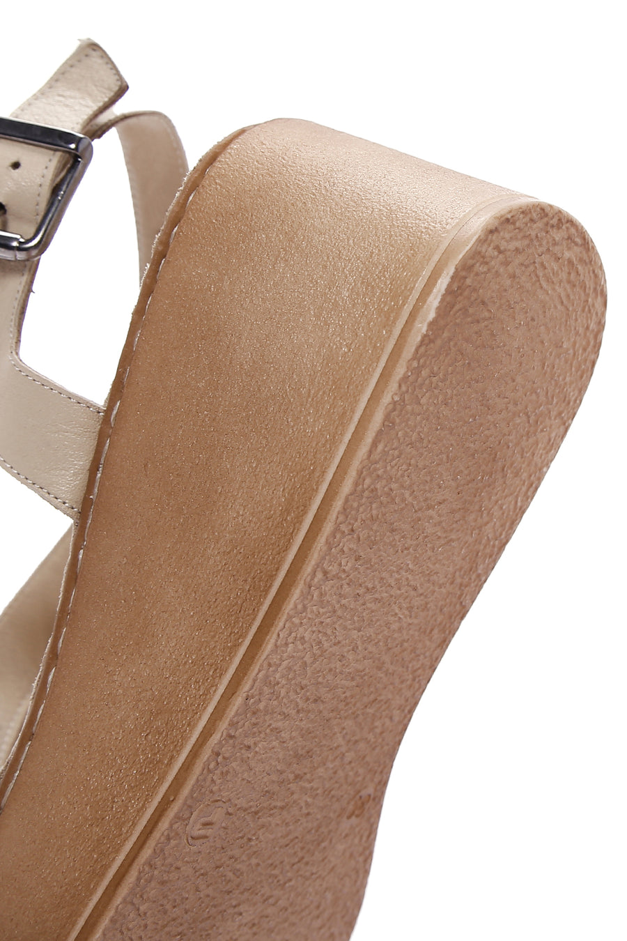 Women's Beige Ankle Strap Wedge Heeled Leather Comfort Sandals