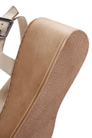 Women's Beige Ankle Strap Wedge Heeled Leather Comfort Sandals | Derimod