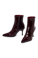 Woman Burgundy Zip Closure Thin-Heeled Patent Leather Leather Boots | Derimod